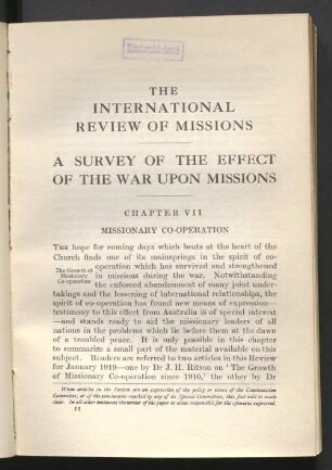 Chapitre VII. Missionary co-operation