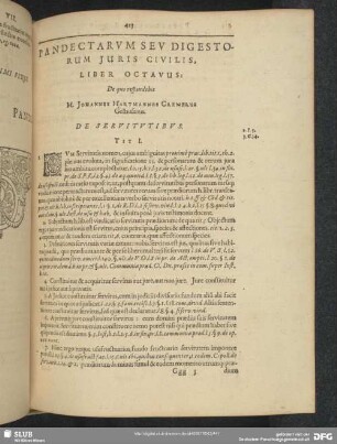 Liber Octavus. De quo respondebit M. Johannes Hartmannus Cremerus Gelhusanus. De Servitutibus