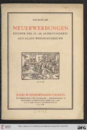 Nr. 649: Katalog: Neuerwerbungen - Bücher des 15.-20. Jahrhunderts aus allen Wissensgebieten