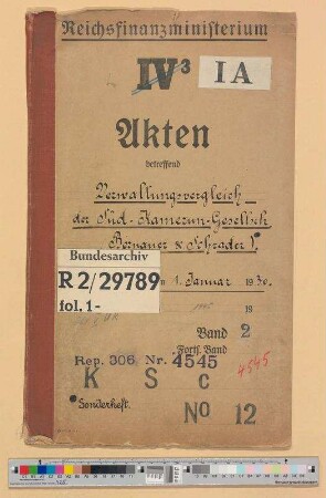 Verwaltungsvergleich der Gesellschaft Süd-Kamerun Bernauer & Schrader