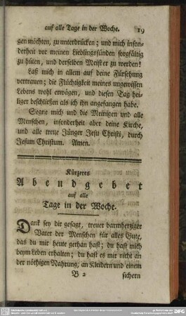 Kürzeres Abendgebet auf alle Tage in der Woche