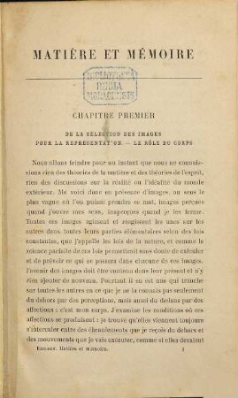 Matière et mémoire : essai sur la relation du corps à l'esprit