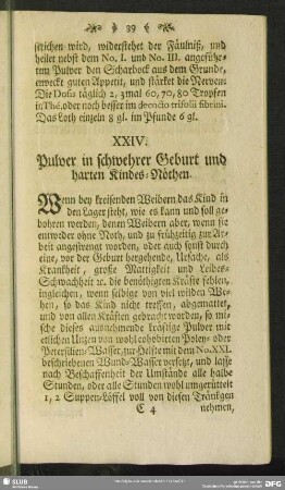 XXIV. Pulver in schwehrer Geburt und harten Kindes-Nöthen