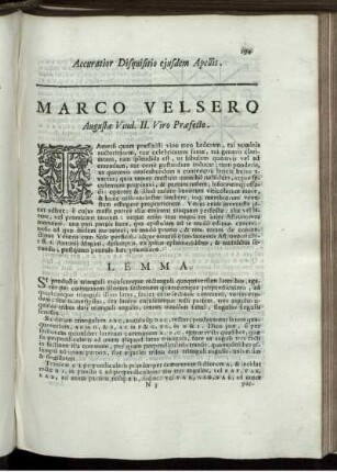 Accuratior Disquifitio ejusdem Apellis. Marco Velsero