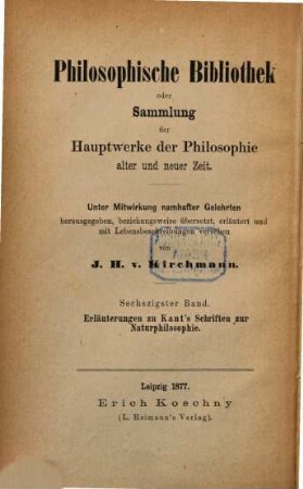 Erläuterungen zu Kant's Schriften zur Naturphilosophie