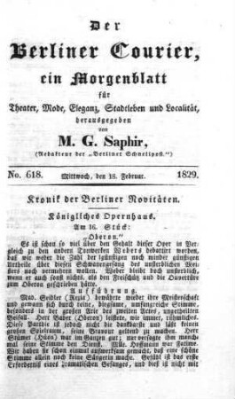 No. 618., Mittwoch, den 18. Februar 1829