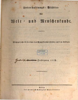 Unterhaltungsblätter für Welt- und Menschenkunde. 2. 1825