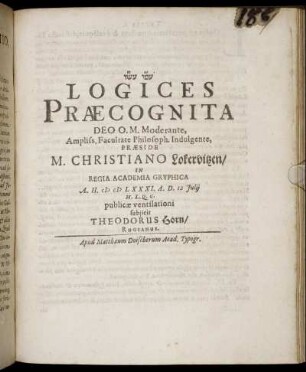 [...] Logices Praecognita