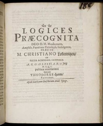 [...] Logices Praecognita