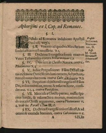Aphorismi ex I. Cap. ad Romanos. - Aphorismi ex Capite V.