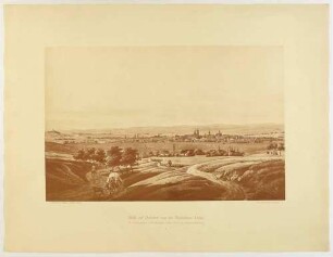 Blick auf Dresden von der Räcknitzer Höhe (Räcknitzhöhe) mit dem Moreau-Denkmal, aus der Mappe: Dresdens Umgebung in Landschaftsbildern, Anfang 19. Jahrhundert