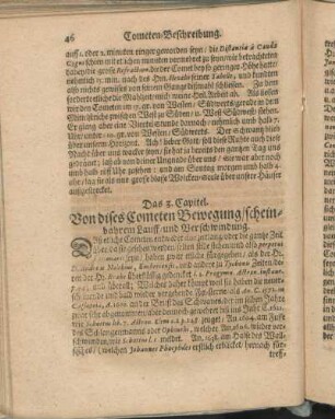 Das 3. Capitel. Von dises Cometen Bewegung/ scheinbahrem Lauff/ und Verschwindung.