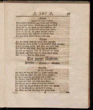 Der zweyte Auftritt. Croesus, Solon, Mysus.