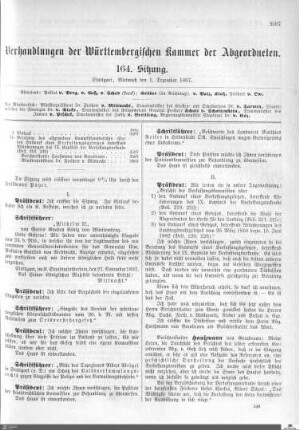 164. Sitzung, Stuttgart, 1.12.1897