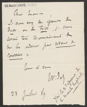 Brief an B. Schott's Söhne : 23.07.1889