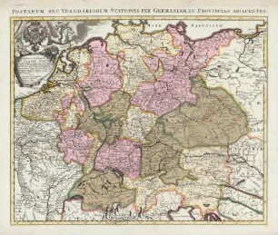 Postarum Seu Veredariorum Stationes Per Germaniam Et Provincias Adiacentes. : Illustrissimo ac Excellentissimo Domino Dno Carolo Josepho S. R. Imp. Comiti a Paar, Lib. Baroni in Hartberg et Krottenstein, Domino in Fürstenfeld, Sac. Caes. Maj. Camerario, Consiliario Iutimo Supremæ Imperialis Aulæ Regnorum Hæreditariorum et Provinciarum Generali Hæreditario Postarum Magistro Domino mihi Gratioso. D.D. Humillimus ac devotissimus Petrus Schenck Sculptor Regis Poloniae. C.P.