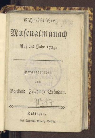 1784: Schwäbischer Musenalmanach, 1784