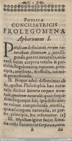 PHYSICAE CONCILIATRICIS PROLEGOMENA