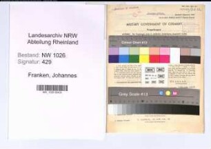 Entnazifizierung Johannes Franken , geb. 07.10.1908 (Steuerinspektor)