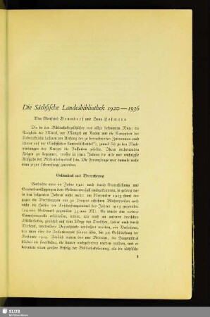 Die Sächsische Landesbibliothek 1920–1936