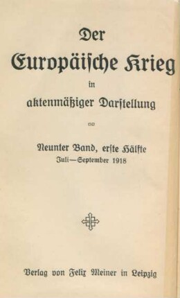 Bd. 9, Hälfte 1: Juli - September 1918