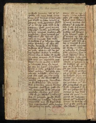Pergamentfragment 14. Jh. mit theologischem Text (De pauperibus et divitibus)
