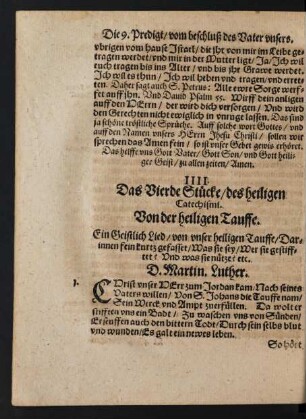 IIII. Das Vierde Stücke/ des heiligen Catechismi. von der heiligen Tauffe.