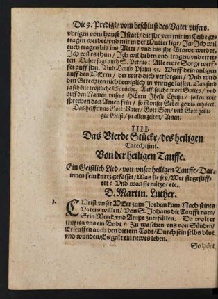 IIII. Das Vierde Stücke/ des heiligen Catechismi. von der heiligen Tauffe.