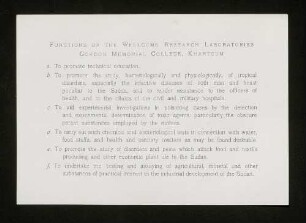 Functions of the Wellcome Tropical Research Laboratories. Gordon Memorial College, Khartoum.