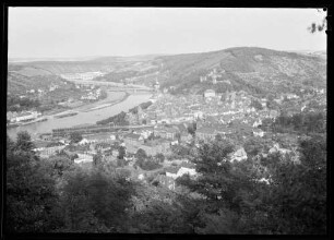 Blick über Mainspitze, Innenstadt und Burg Richtung Maintal