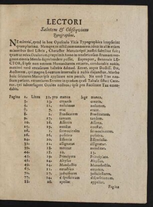 Lectori Salutem & Obsequium Typographus.