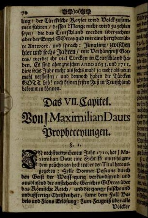 Das VII. Capitel. Von J. Maximilian Dauts Propheceyungen.