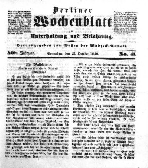 No. 43, Sonnabend, den 27. Oktober 1849.