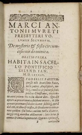 De mysterio & festo circumcisionis dominicæ. Oratio Prima.
