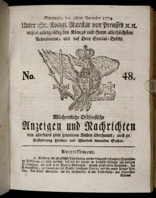No. 48. Montags, den 28ten November 1774