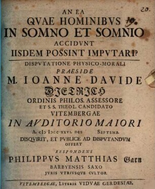 An ea quae hominibus in somno et somnio accidunt, iisdem possint imputari?