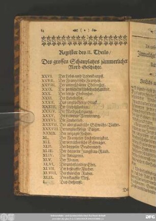 Register des II. Theils/ Des grossen Schauplatzes jämmerlicher Mord-Geschichte.