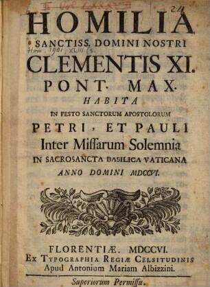 Homilia habita in festo S. S. Apostol. Petri et Pauli