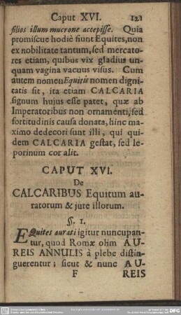 Caput XVI. De Calcaribus Equitum auratorum & jure illorum