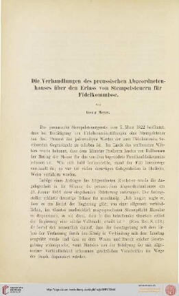 1: Die Verhandlungen des preussischen Abgeordnetenhauses über den Erlass von Stempelsteuern für Fideikommisse