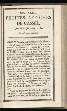 No XXIII (Jeudi 6. Janvier 1785)