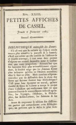 No XXIII (Jeudi 6. Janvier 1785)