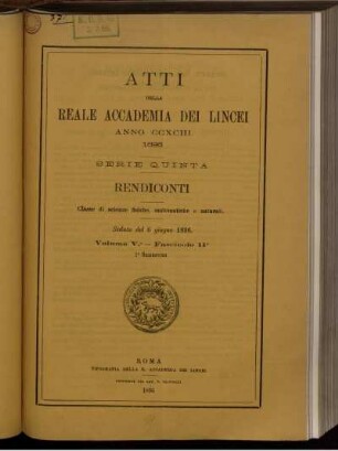 Seduta del 6 giugno 1896. Volume V. - Fascicolo 11.