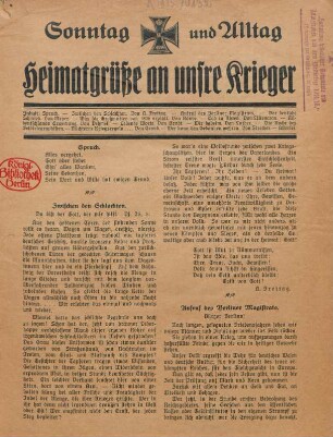 Sonntag und Alltag : Heimatgrüße an unsere Krieger