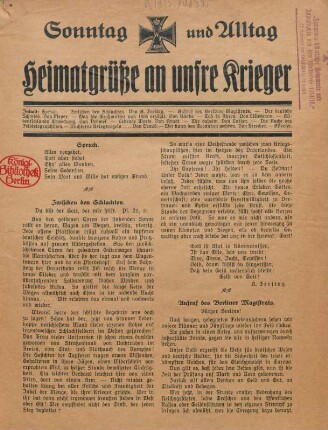 Sonntag und Alltag : Heimatgrüße an unsere Krieger