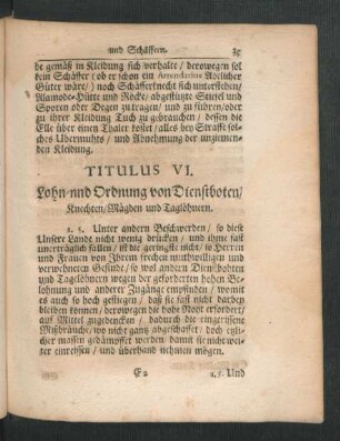 Titulus VI. Lohn- und Ordnung von Dienstboten/ Knechten/ Mägden und Taglöhnern.