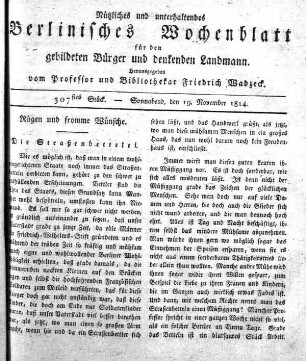 307stes Stueck, Sonnabend, den 19.November 1814