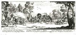 Misères de la guerre : Misères de la guerre, Blatt 8: Marodeure überfallen einen Wagen (1632, J. Callot; Radierung; 83 x 187 mm; Staatliche Kunstsammlungen Dresden (SKD))