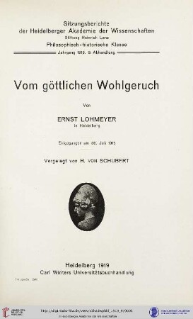 1919, 9. Abhandlung: Sitzungsberichte der Heidelberger Akademie der Wissenschaften, Philosophisch-Historische Klasse: Vom goettlichen Wohlgeruch