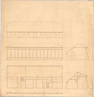 Voit, Johann Michael; Orangerie - Grundriss, Ansicht, Querschnitt